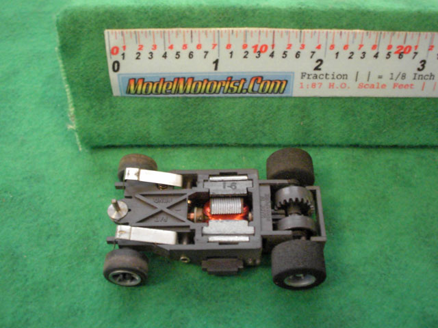 Bottom view of Aurora AFX Speed Shifters Slot Car Chassis