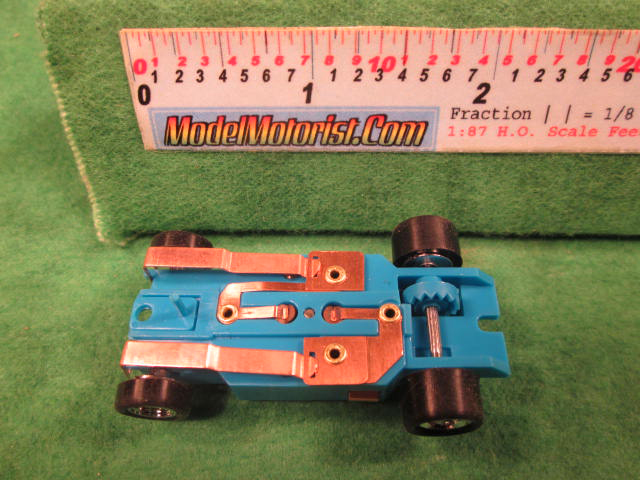 Bottom view of Dash T 2.0 Light BlueHO Slot Car Chassis
