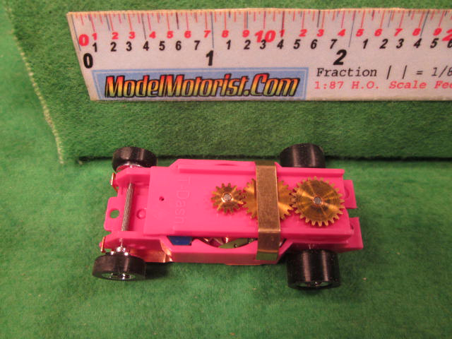Top view of Dash T 2.0 Pink HO Slot Car Chassis