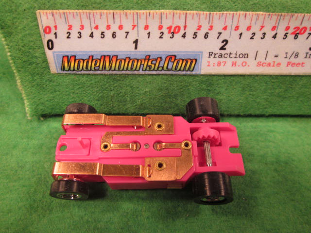 Bottom view of Dash T 2.0 Pink HO Slot Car Chassis