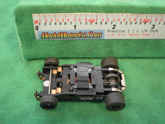 Top view of Aurora Tomy Super G+ with Metal Clip Slot Car Chassis