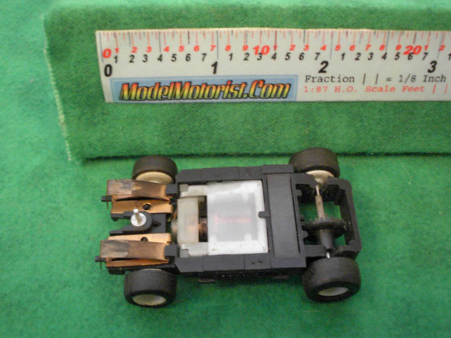 Bottom view of Tyco TR-X Leader HO Slot Car Chassis