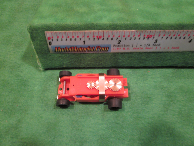 Top view of Dash IROC Orange HO Slot Car Chassis