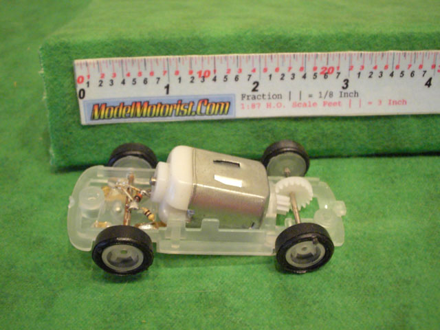 Top view of JJ Toys Lighted HO Slot Car Chassis