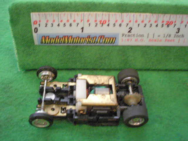 Top view of Tyco Curve Hugger Slot Car Chassis