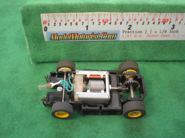 Top view of Tyco Lighted HP-7 HO Slot Car Chassis